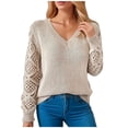 thumbnail image 1 of QTBIUQ Sweater Womens Fashion Casual Winter Leisure Hollow-Out Long Sleeve Hook Loose V-Neck Bottom Knit Sweater Gray, 1 of 9