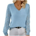 thumbnail image 1 of QTBIUQ Sweater Womens Fashion Casual Winter Leisure Hollow-Out Long Sleeve Hook Loose V-Neck Bottom Knit Sweater Sky Blue, 1 of 8