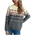 thumbnail image 1 of QTBIUQ Sweater Womens Fashion Fall Winter Knitted Loose Long Sleeve Blouse Round-Neck Pullover Sweater Dark Gray, 1 of 6