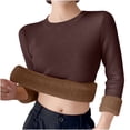 thumbnail image 1 of QTBIUQ Sweater Womens Fleece Long-sleeved Crew Neck Pullover Solid Color Base Coffee, 1 of 4