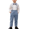 thumbnail image 1 of QTBIUQ Toddler Boys Three-Piece Suit Set Cotton Turn-Down Collar Shirt and Suspender Pants Formal Outfit Set with Bow Tie, 1 of 9