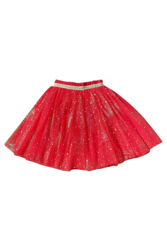 Toddler Girls Tutu Skirt Summer Mesh Tiered Glitter Sparkling Casual Elastic Waist Dance Princess Skirt