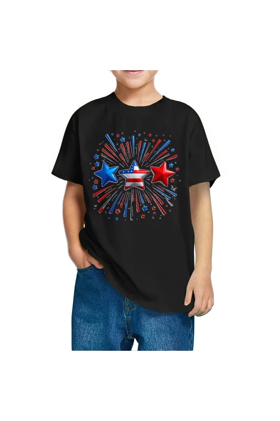 Toddler Star USA Flag 4th July T Shirt Boys Girls Kids Summer Tee Comfortable 3-10 Years