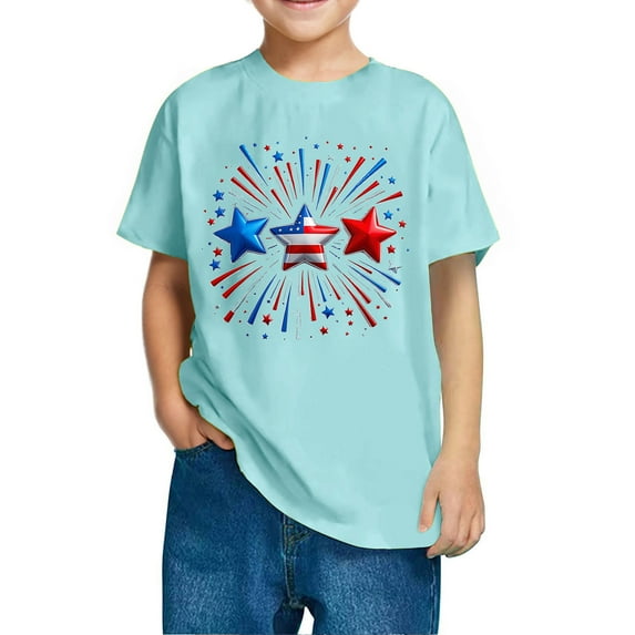 QTBIUQ Toddler Star USA Flag 4th July T Shirt Boys Girls Kids Summer Tee Comfortable 3-10 Years