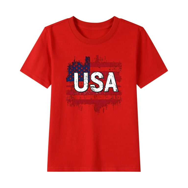 QTBIUQ Toddler USA Flag Patriotic T-Shirts Boys Girls 4th July