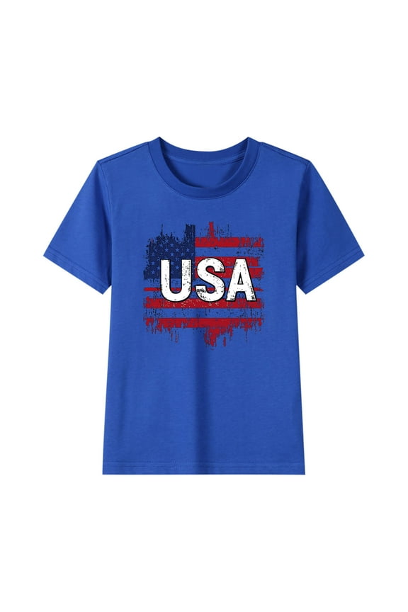 Toddler USA Flag Patriotic T-Shirts Boys Girls 4th July Kids Summer Tee Comfortable 2-15 Years