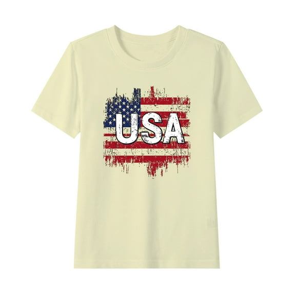 QTBIUQ Toddler USA Flag Patriotic T-Shirts Boys Girls 4th July Kids Summer Tee Comfortable 2-15 Years