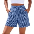 thumbnail image 1 of QTBIUQ Women Checkered Shorts with Pocket Drawstring Elastic Waist Loose Daily Home Casual Sporty Shorts, 1 of 5