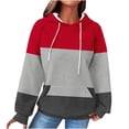 thumbnail image 1 of QTBIUQ Women Fashion Printing Pocket Raglan Sweater Hooded Sweater Long Sleeve Top Red, 1 of 5