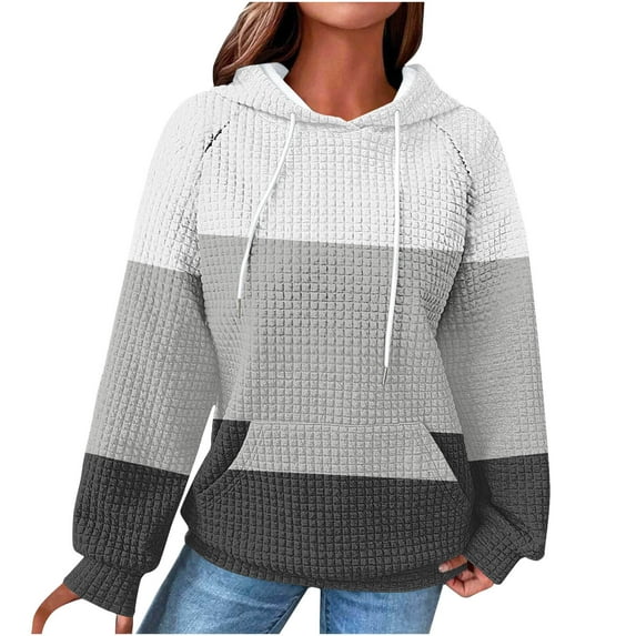 QTBIUQ Women Fashion Printing Pocket Raglan Sweater Hooded Sweater Long Sleeve Top White