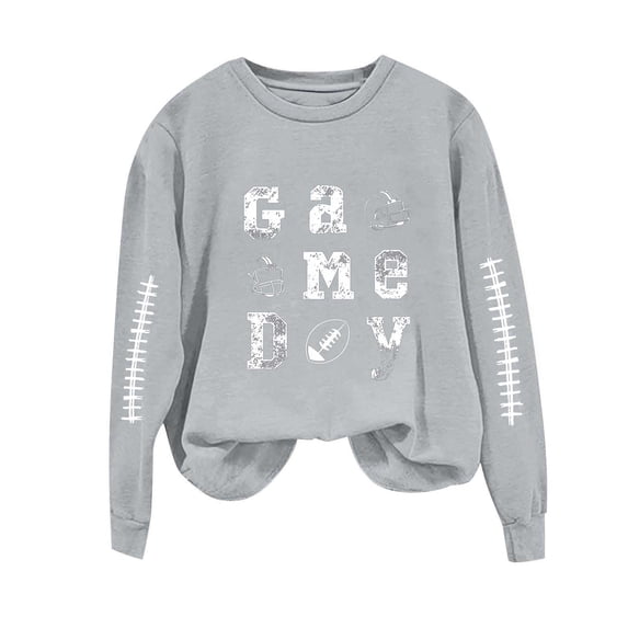QTBIUQ Women Fashionable Loose Casual Printed Long Sleeved Sweatshirt Top Gray