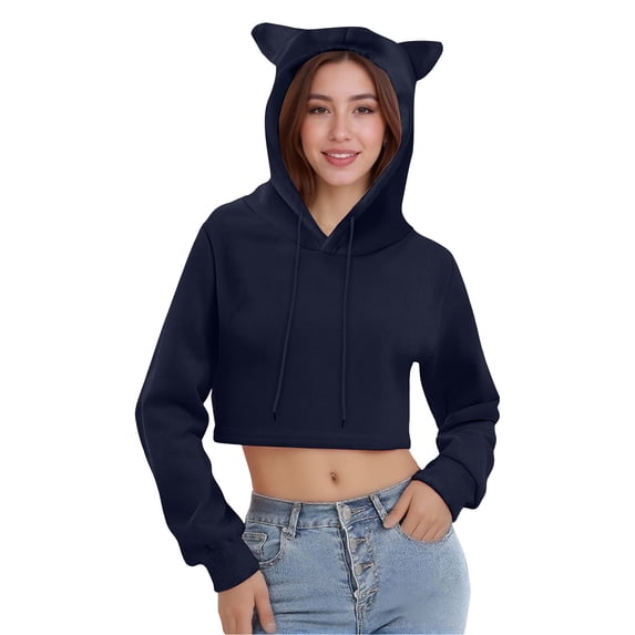 QTBIUQ Women Hoodies Sweatshirts Clothes Teen Girl Fall Casual Drawstring Jackets with Pockets Navy