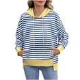 thumbnail image 1 of QTBIUQ Women Long Sleeve Hooded Striped Drawstring Pullover Casual Sweatshirt Blue, 1 of 8