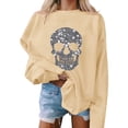 thumbnail image 1 of QTBIUQ Women Round Neck Halloween Skull Printed Long Sleeved Top Sweatshirts Beige, 1 of 5