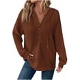 thumbnail image 1 of QTBIUQ Women Solid Casual Hooded Button Long Sleeve Drawstring Sweatshirt Top Brown, 1 of 7
