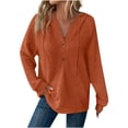 thumbnail image 1 of QTBIUQ Women Solid Casual Hooded Button Long Sleeve Drawstring Sweatshirt Top Orange, 1 of 7