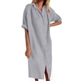 thumbnail image 1 of TFEOQRY Women's Button Down Maxi Dress Cotton Linen Short Sleeve V Neck Casual Loose Split Hem Sundress, 1 of 5