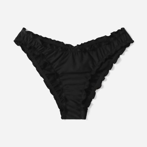 QTBIUQ Womens Bikini Swim Bottom Briefs Ruffle Solid Color High Cut Swimwear Swimsuit Bottoms