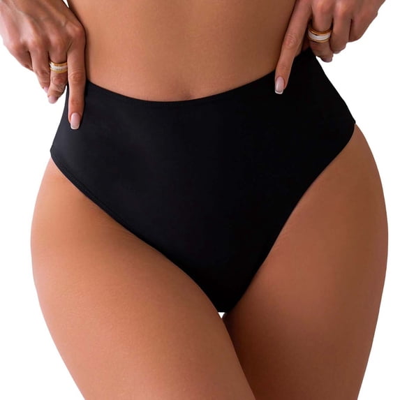 QTBIUQ Womens Bikini Swim Thong Bottom Briefs Solid Color High Cut Swimwear Swimsuit Bottoms