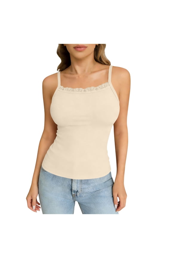 Womens Camisole Tank Top Square Neck Lace Edge Breathable for Layering Under Blouses Comfortable Casual Summer Inner Wear