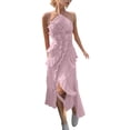 thumbnail image 1 of QTBIUQ Womens Chiffon Flows Dress Halter Neck Sleeveless Ruffle Beach Dress Solid Color Cocktail and Evening Dress, 1 of 7