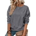 thumbnail image 1 of QTBIUQ Womens Pullover Solid Color Sweatshirt Casual Long Sleeve Raglan Sleeve Tops for Spring Dark Gray, 1 of 5