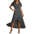 thumbnail image 1 of QTBIUQ Womens V Neck Ruched Midi Dress Short Sleeve Stretchy Casual Solid Colors Versatile Gowns Dress, 1 of 7