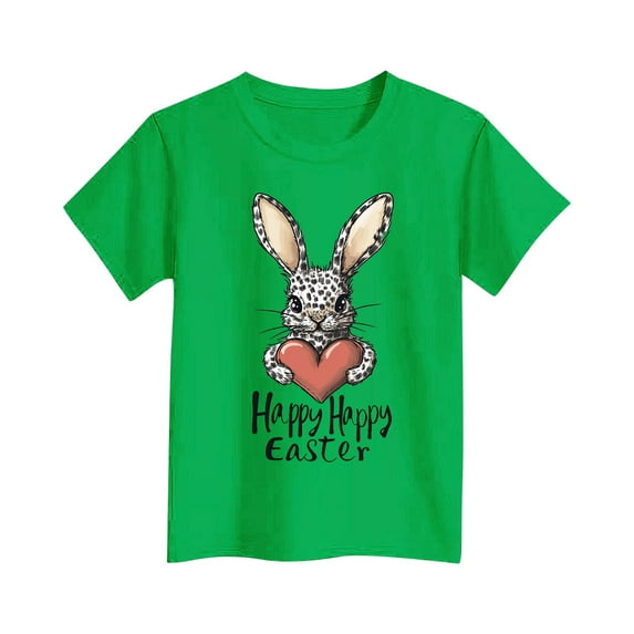 QTBIUQ kids Casual Summer T-Shirts Toddler Happy Easter Bunny Graphic Short Sleeve Tee for 3-16 Years Boys and Girls