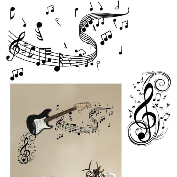 QTH 2 Sets Music Wall Stickers Vinyl Music Symbols Wall Art Decal for Music Dance Room Home Decoration
