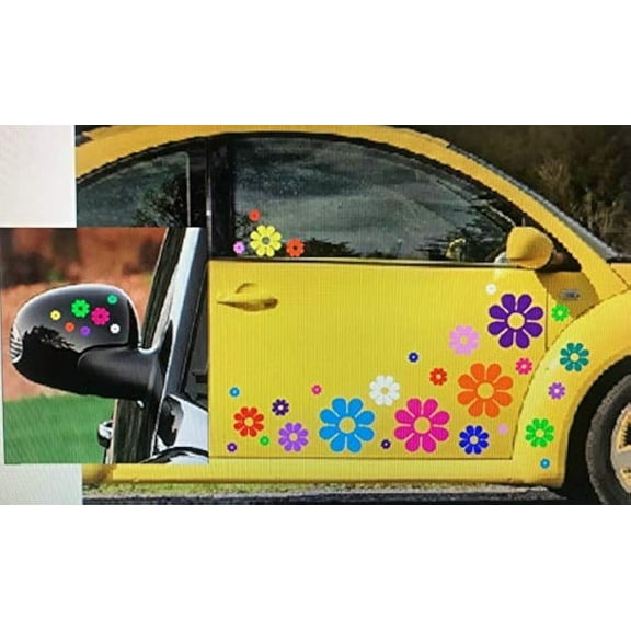 QTH 40 Car Flowers Daisy Bright Rainbow SET sticker Decals VW Boat Golf Cart Kayak USA