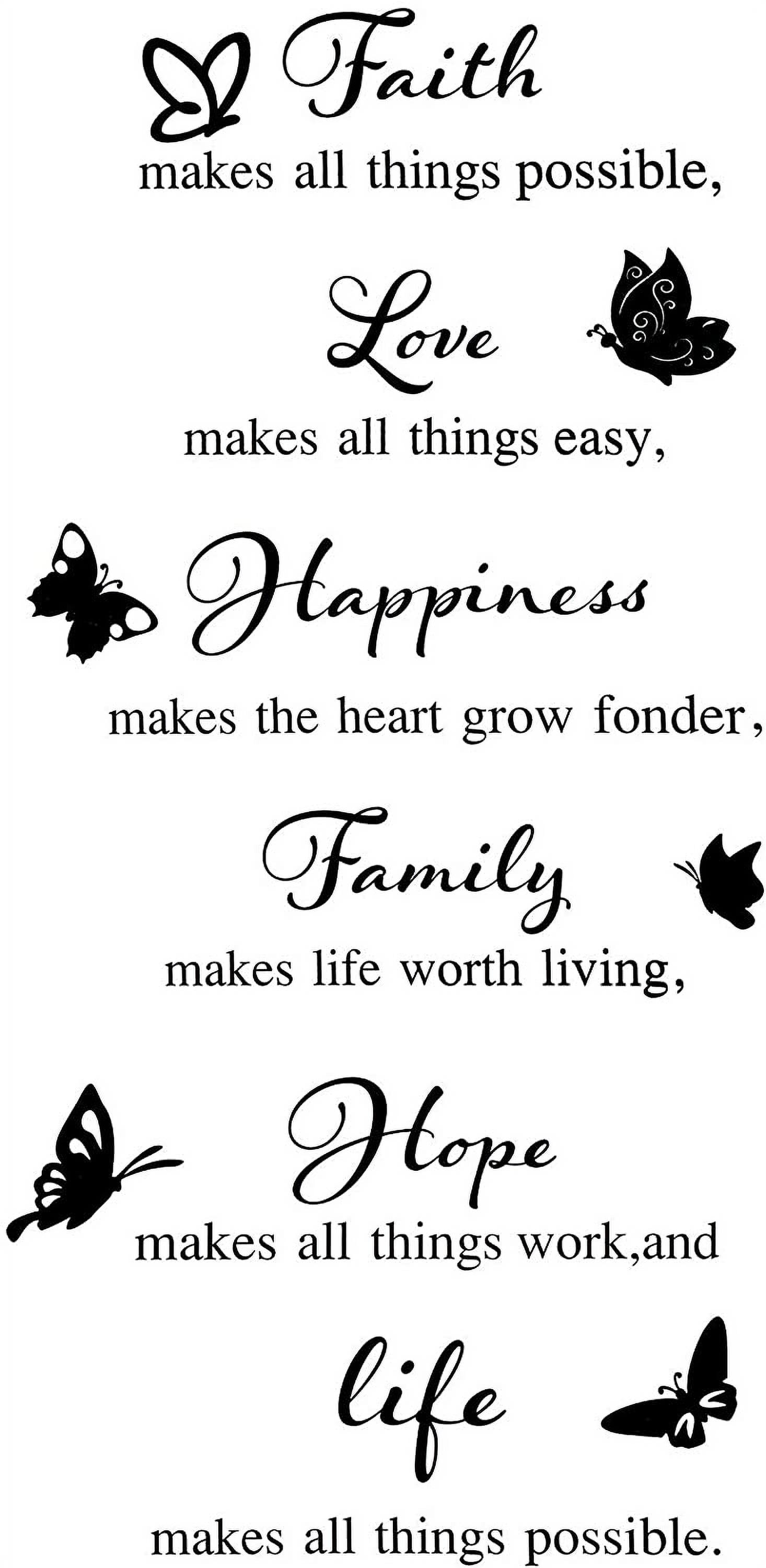 QTH 6 Pieces Vinyl Wall Decals, Faith Makes All Things Possible, Family Wall Decals Wall Stickers Quotes Inspirational Decals, Motivational Wall Quote Sayings Stickers Butterfly
