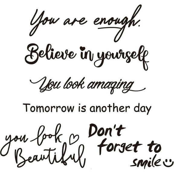 QTH 6pcs Mirror Stickers Quotes Motivational Wall Stickers Inspirational Quotes Mirror Decal Stickers You Look Beautiful Sayings for Bathroom