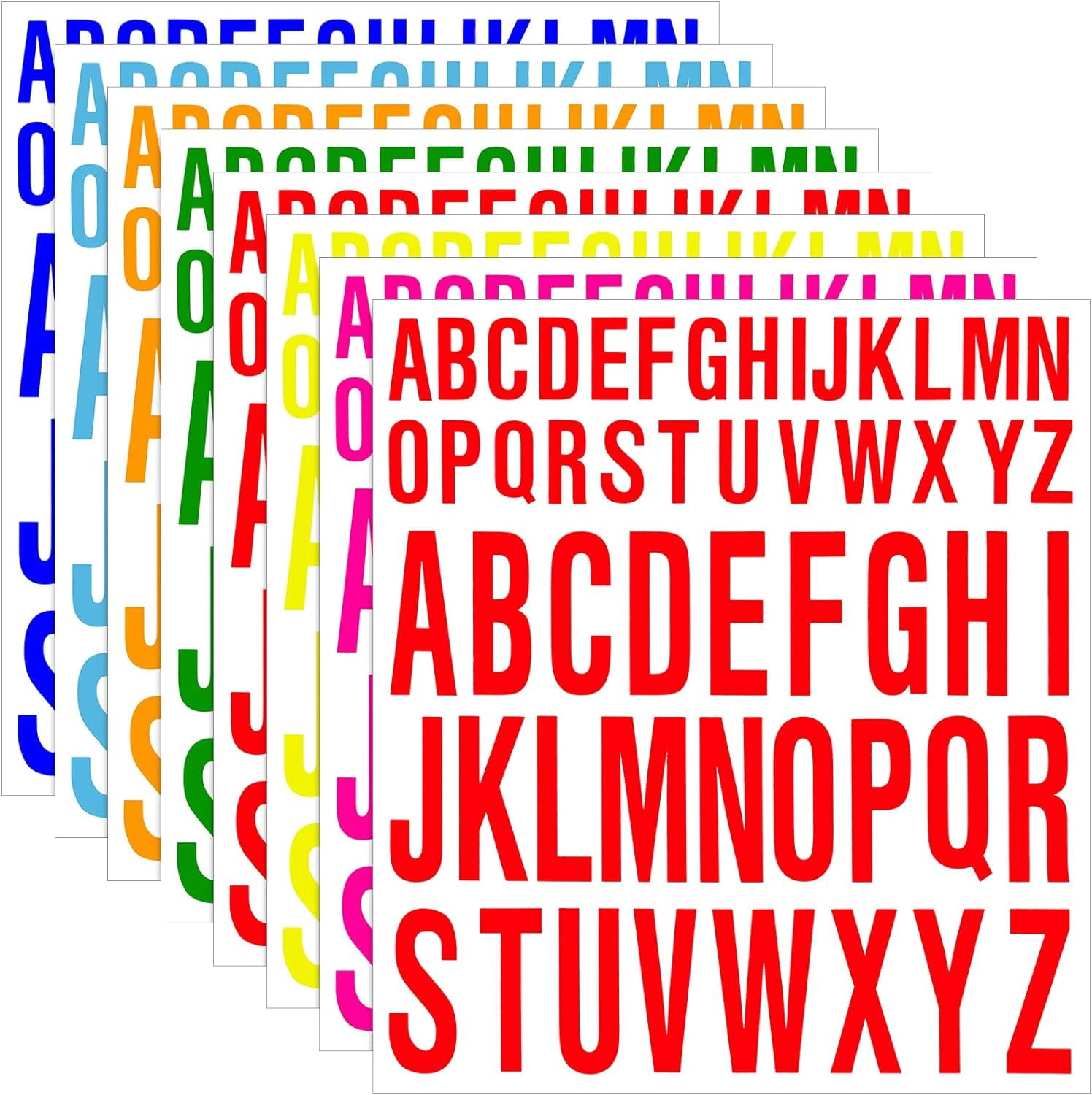 QTH 8 Sheet Self Adhesive Letters Stick on Vinyl Letters Capital Letter Stickers Alphabet Sticker Letter for Craft Door Car (Rainbow,1 Inch, 2 Inch)