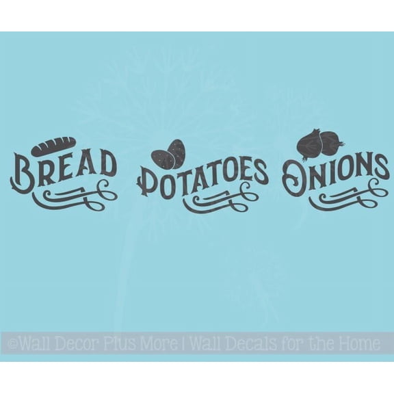 QTH Bread Potatoes Onions - Inspirational Decals for Kitchen & Dining Room - Matte Vinyl Wall Decal Sayings for Wall Decor - Die-Cut Vinyl Wall Art - 5"x23" Black