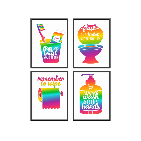 QTH Canvas Poster Funny Bathroom Signs Bathroom Rules Watercolor Wall Art Prints Unframed (Set of 4) 11X14inch