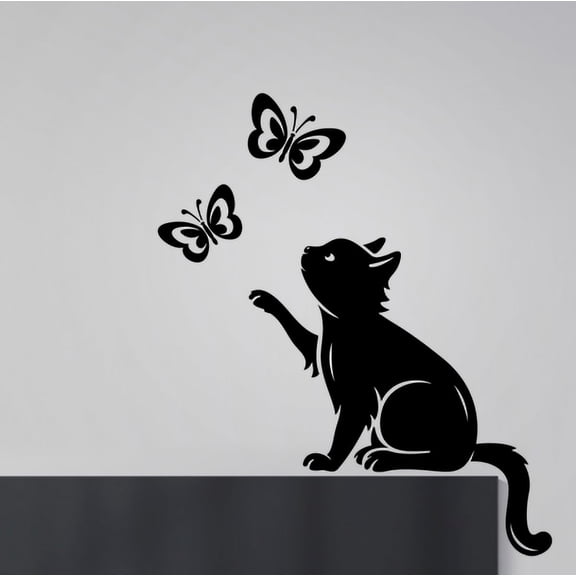 QTH Cat Butterflies Wall Sticker Art Butterfly Decal Decor Vinyl Home Decoration Living transfers Cats Living Room Painting Kitchen Pets Animals Stickers Design Poster Tree Decals Wallpaper DIY Mural