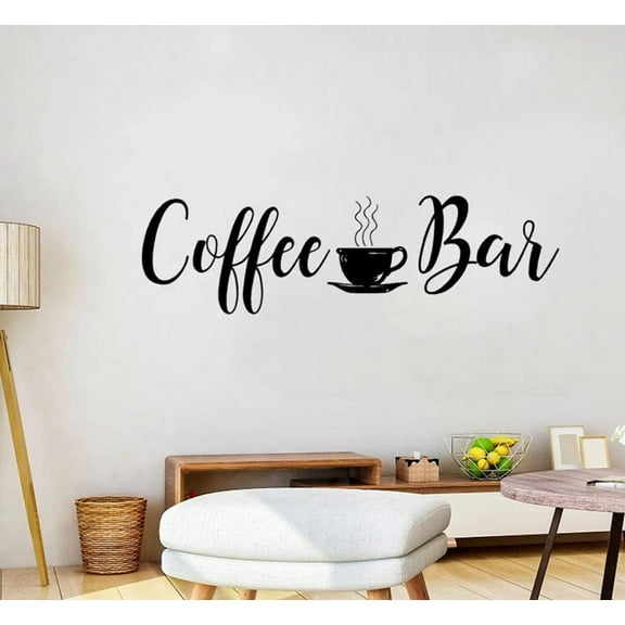 QTH Coffee Bar Wall Decal Kitchen Home Wall Decor Vinyl Sticker Vinyl Coffee Bar Wall Mural Wallpaper 57X16CM-Black