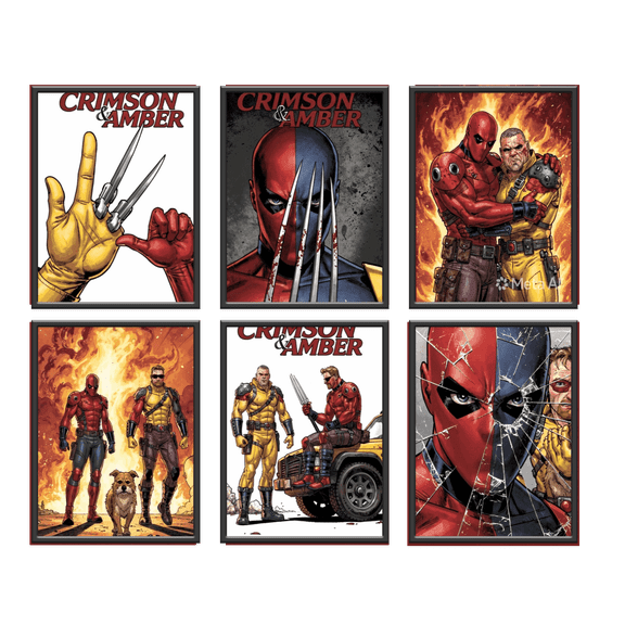 QTH Comic Hero Duo Action Art, Entertainment Room Wall Decor, Comic Fan Gift Idea - Set of 6 Pcs (8x10) Unframed