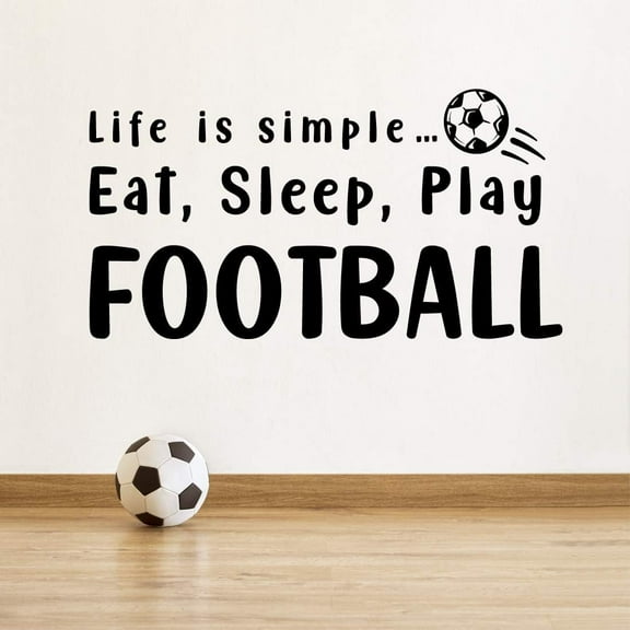 QTH Eat Sleep Play Football Wall Sticker Self-adhesive vinyl art for kids rooms kitchens and living rooms Liverpool FC-inspired quote design. Perfect for boys dcor sporty vibes