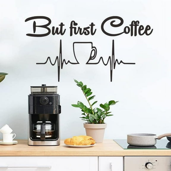 QTH But First Coffee Cup of Coffee Kitchen Drink Lover Morning Wake Up Wall Decal Sticker Art Mural Home Decor Coffee Wall Decals Vinyl Stickers Coffee Lover Funny Quotes Coffee Bean Coffee Cup