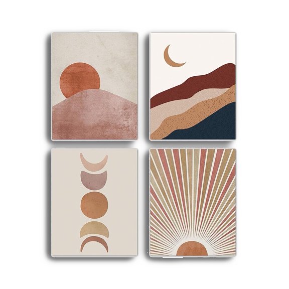 QTH Geometric Sunset Wallrt, Bedroom Decor, Gift Idea - Set of 4 Pcs (10x12) Unframed