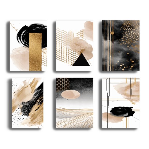 QTH Gold-Veinbstract Texturert, Luxury Living Decor, Unique Gift - Set of 6 Pcs (8x10) Unframed
