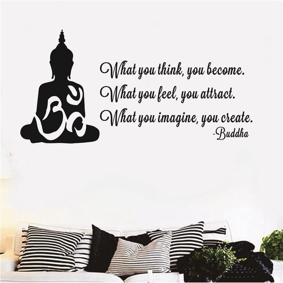 QTH Home Decor Buddha Quotes Wall Sticker Yoga Studio Zen Buddhism Wall Decal What You Think You Become,What You Feel You arrtract,What You Imagine You Create Quotes Removable Wall Mural