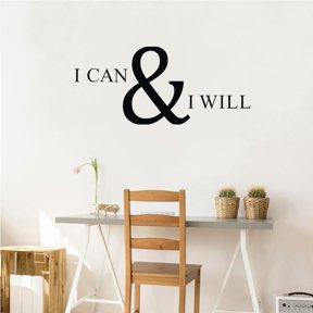 QTH I CAN & I Will Wall Decal Inspirational and Motivational Attitude Vinyl Wall Sticker for Office Gym Room Inspirational Lettering Stickers Home Wall Decorations,Black
