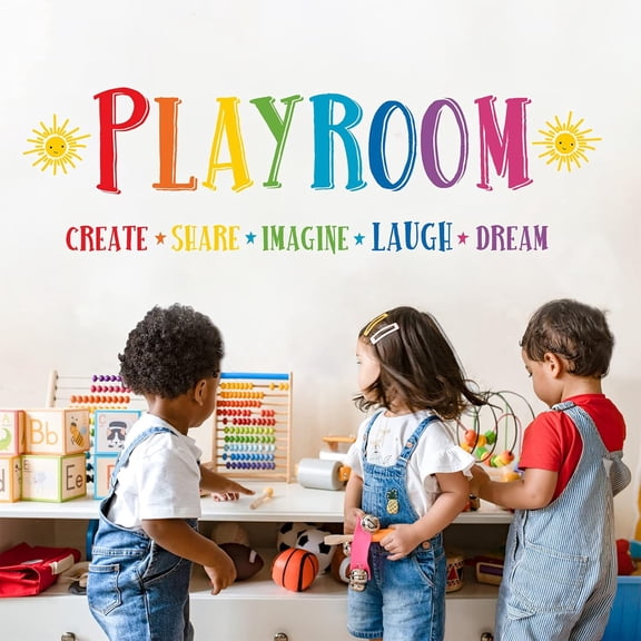 QTH Inspirational Playroom Rule Wall Decal Sticker Large,Neutral Positive Word Dream Create Share Imagine Laugh Nursery Decorations Bedroom Art,Motivational Quote Toddler,DLS-US-MFA-002-FBA