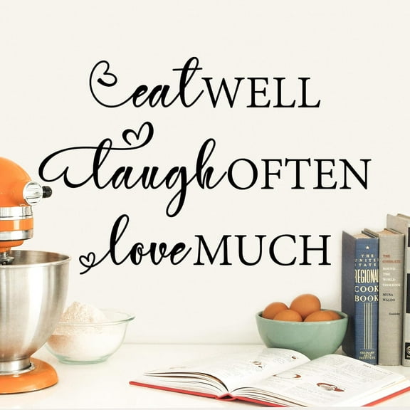QTH Kitchen - Decor Kitchen Wall Decals Quote for Family Dining Room Home Decoration Art Words and Saying Sticker Sign Family Decor Removable Vinyl Lettering Gift (Eat Laugh Love)