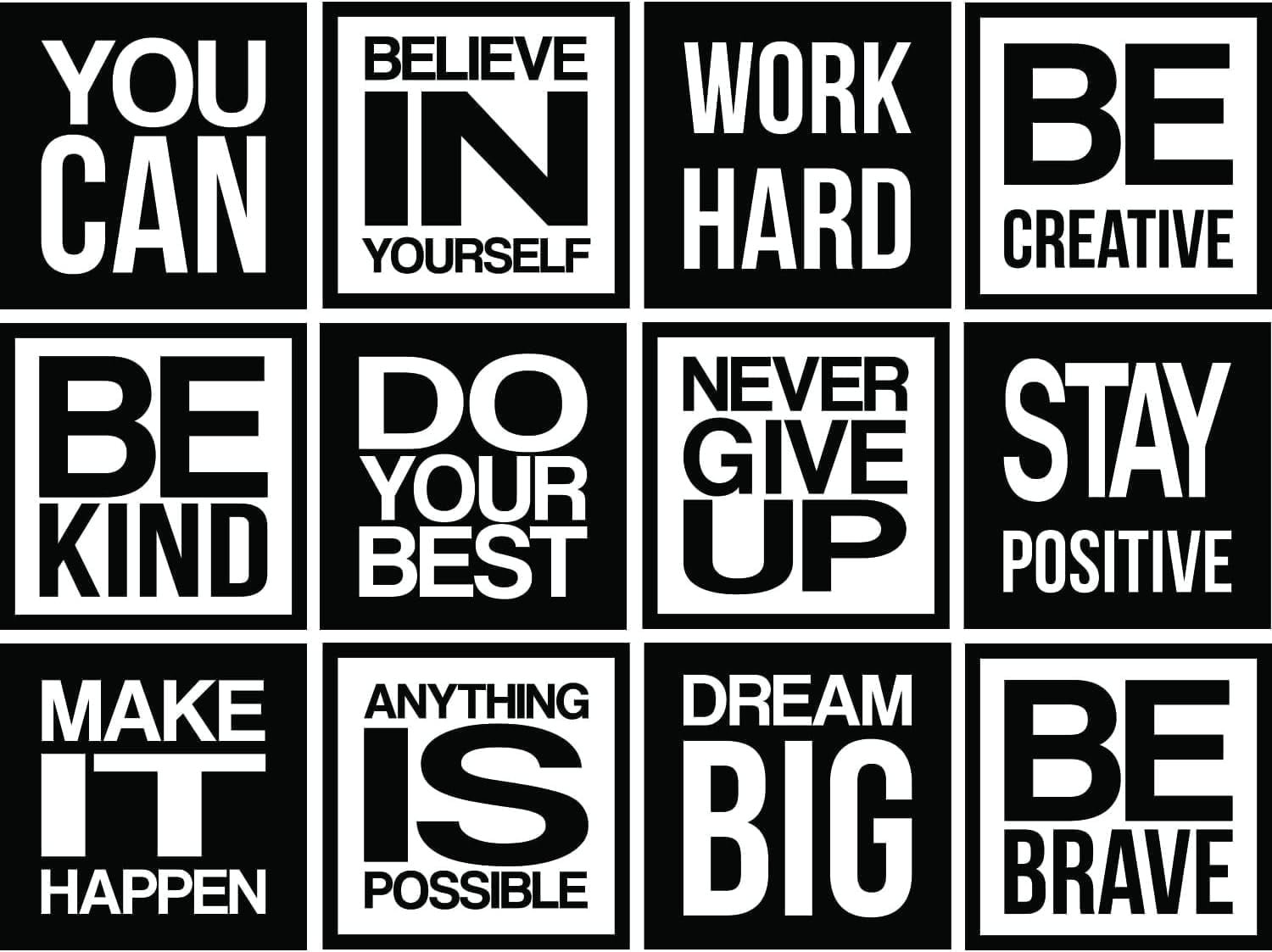 QTH Large 12 PC Motivational Wall Decal Positive Inspirational Quote Phrases Decor Wall Sticker Art Sayings for Office Gym Classroom School Library Kids Decoration (12 PC)