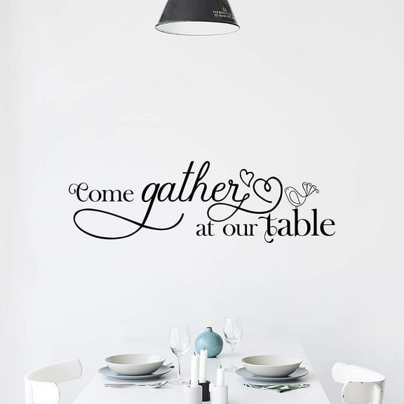 QTH Large Come Gather at Our Table Wall Sticker Dining Room Wall Decal for Living Room Family Decor Sign Quote Wall Art Vinyl Wall Decal Kitchen Bed Room Words and Saying Rustic Farmhouse