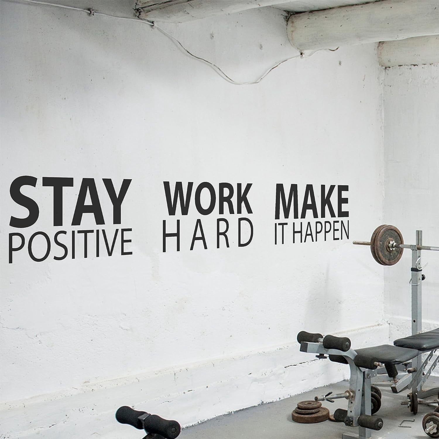 QTH Large Stay Positive Work Hard Make it Happen Wall Sticker Inspirational Wall Decal Motivational Office Decor Quote Wall Art Vinyl Wall Decal School Classroom Gym Words and Saying