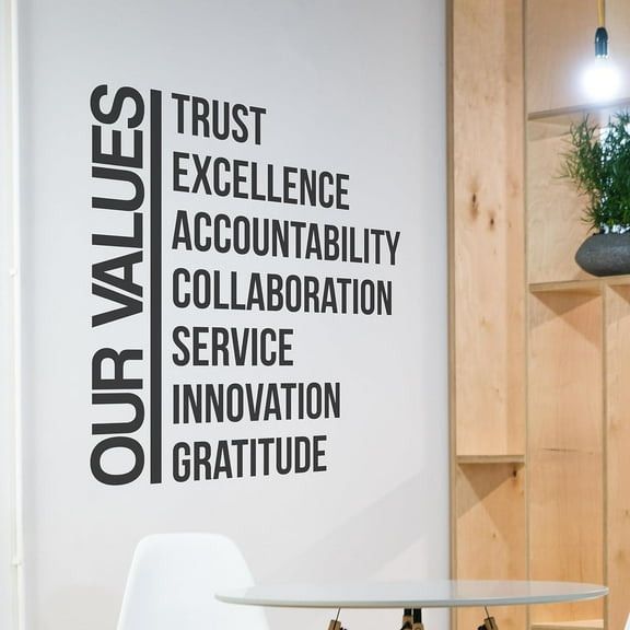 QTH Large Our Values Office Decor Wall Art Wall Decal Inspirational Motivational Vinyl Office Supplies Home Gym Work Success Wall Sticker Teamwork Welcome Quote Business Sign Gift